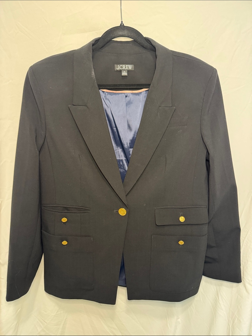 J. Crew Black Wool Blazer with Gold Buttons
